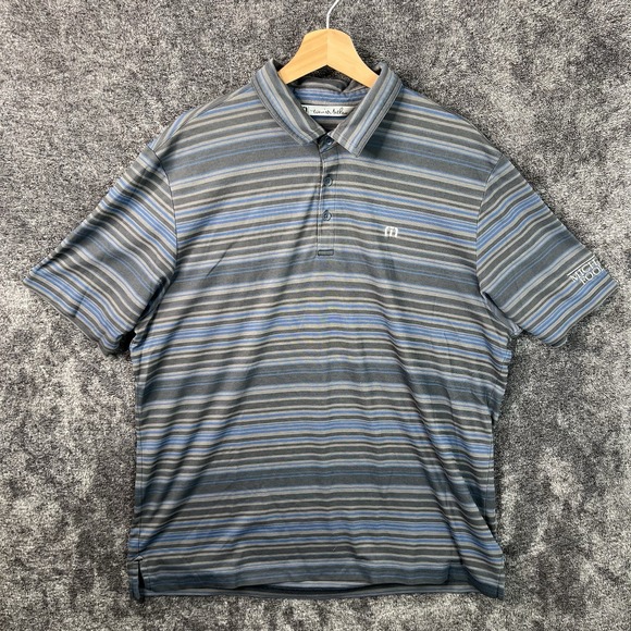 Travis Mathew Polo Shirt Men's Size XL Gray Blue Striped Golf Casual Pima Cotton - Picture 1 of 10